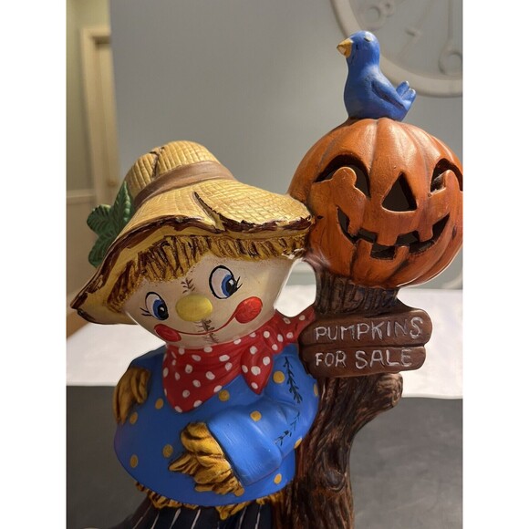 Vtg Hobbyist Ceramic Scarecrow Jack O Lantern Pumpkin Lights Up Fall Harvest - Picture 3 of 16